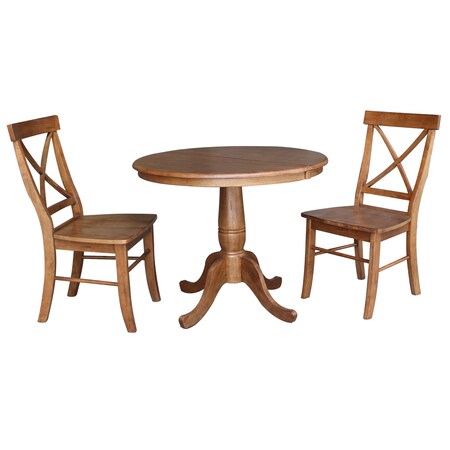 International Concepts Round 36 in Round Extension Dining Table with 2 Chairs, Distressed Oak, 36 in W, 48 in L, 29.3 in H K42-36RXT-C613-2
